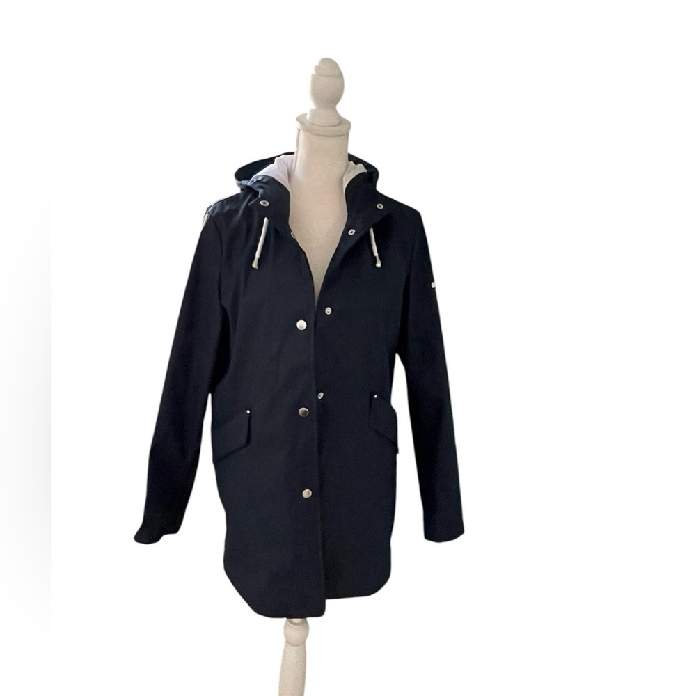 French Connection Navy Blue Hooded Raincoat Sz Small